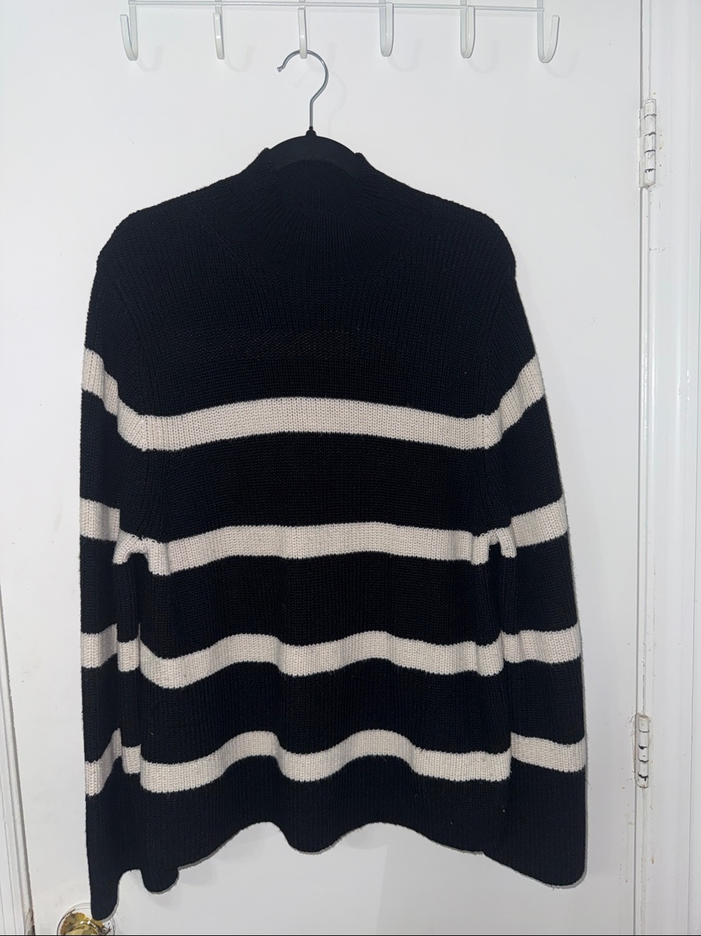 Banana Republic Fisherman Stripe White/Grey Merino Wool Old Money Sweater SZX